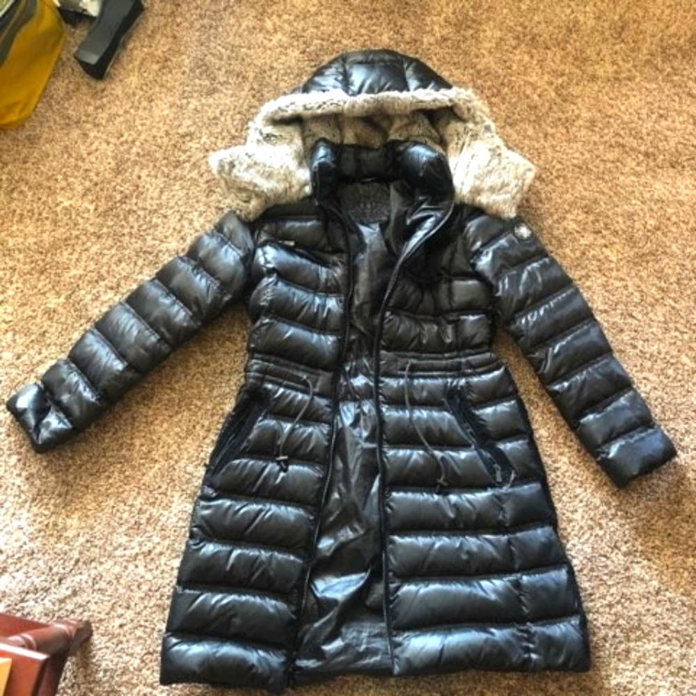 Dawn Levy Rabbit Fur Trim Winter Jacket M